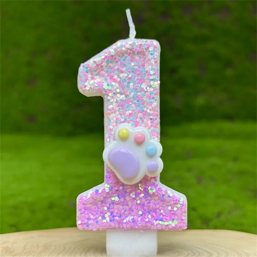 3D Number Candles Cake Decorating Glitter Pink Claw Theme Number Candles Cake Topper Birthday Party Cake Decoration