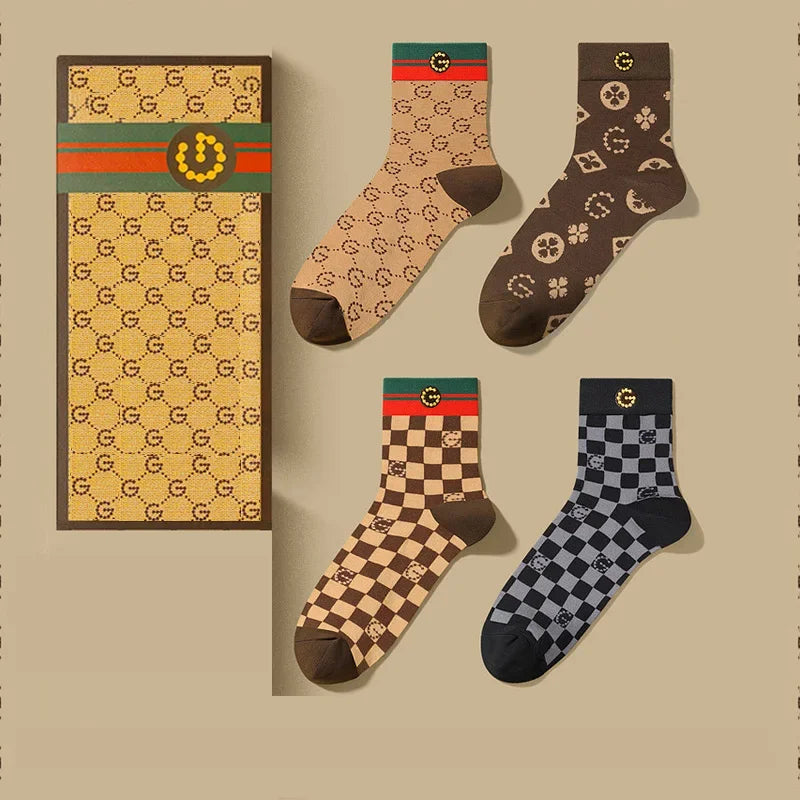 Authentic Mid-Cylinder Pure Cotton Socks Cotton Classic Striped Tide Brand All-in-One Deodorant Sports Breathable Premium Gift