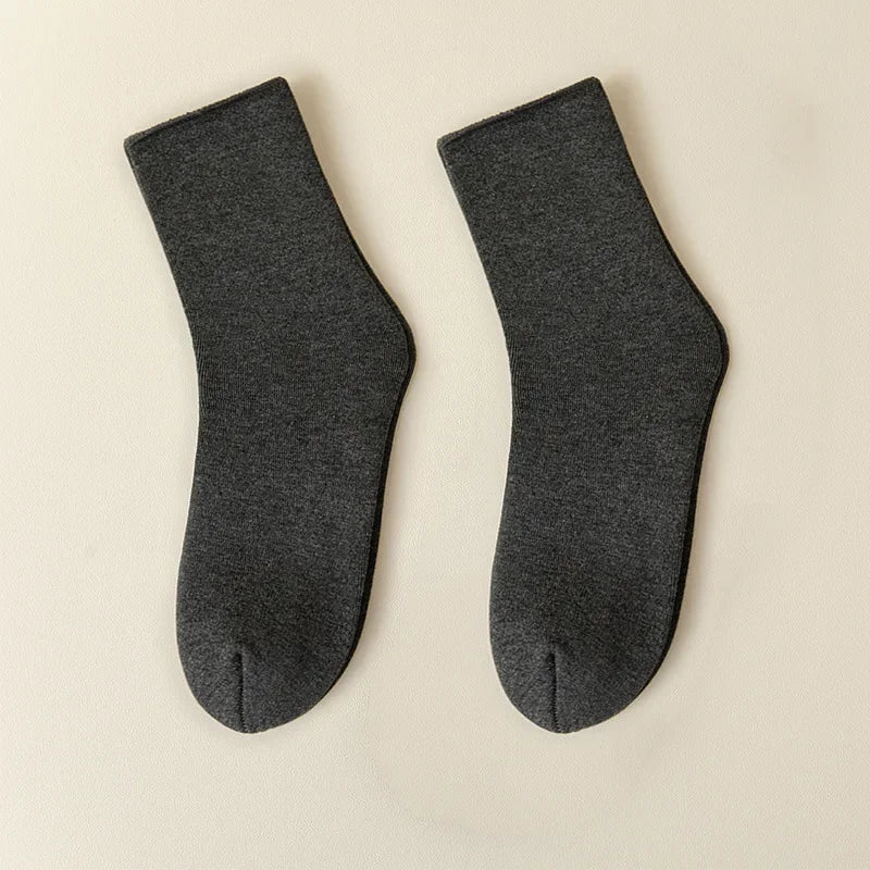 2 Pairs Men Winter Socks Warm Thicken Thermal Snow Boots Solid Color Floor Socks Soft Outdoor Anti-Cold Cashmere Socks