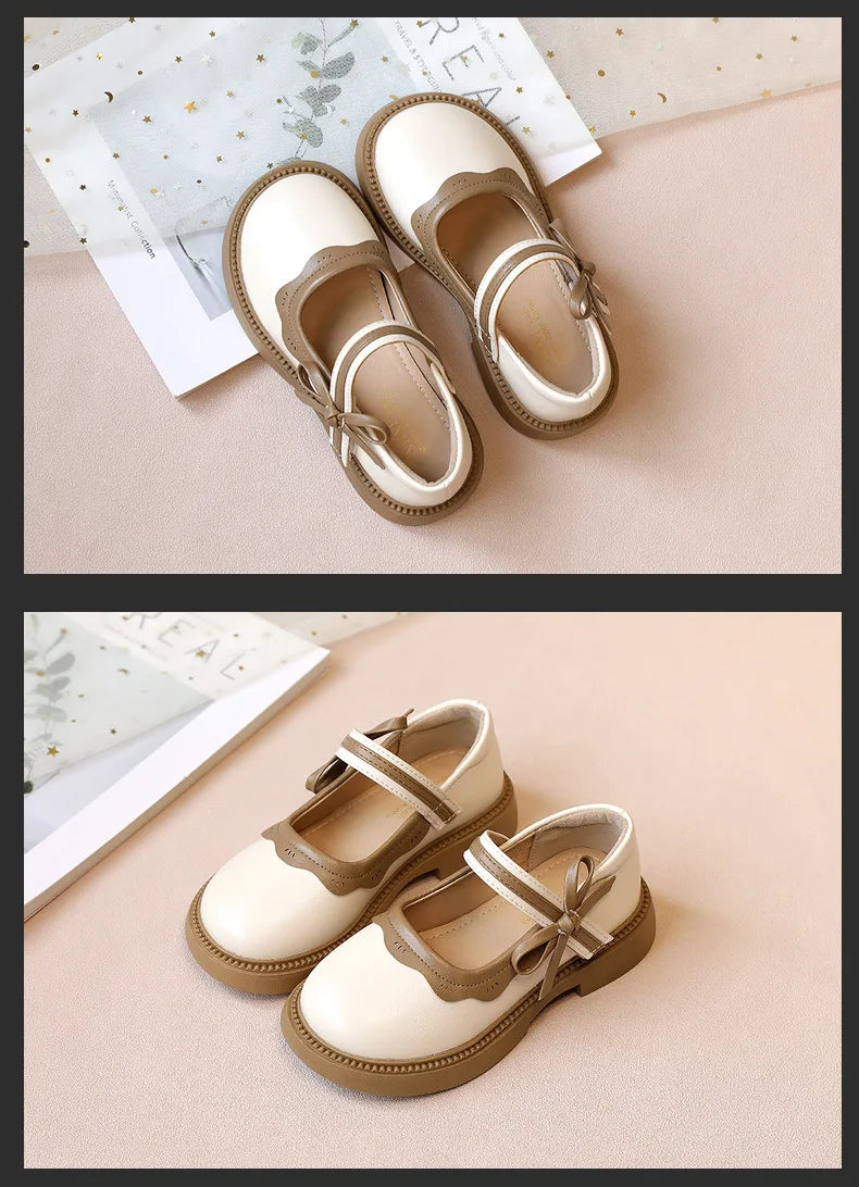 Fashion Girl School Shoes Patchwork Kid Princess Shoes for Children Shallow Toddler Ruffled Edge Leather Shoes Causal Mary Janes