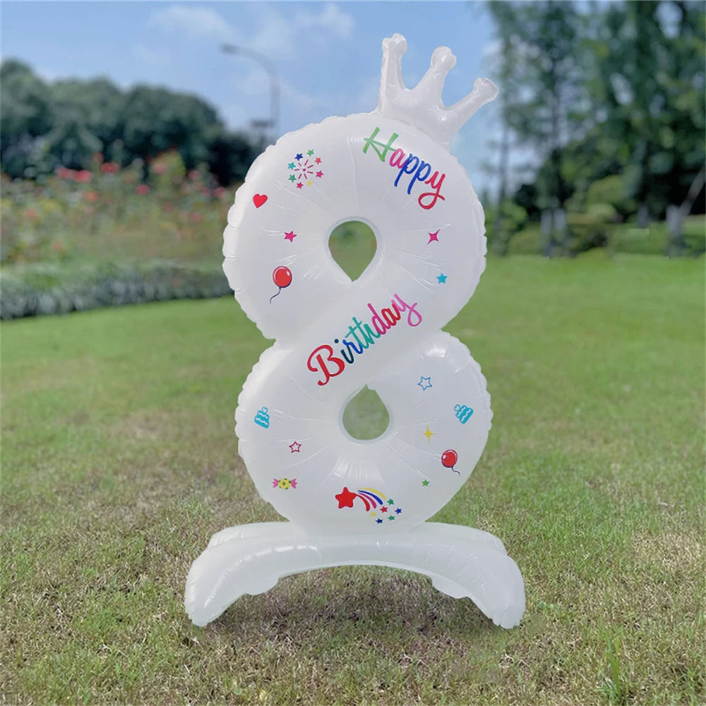 32inch White Crown Number Standing Balloon 0-9 Digital Balloons For Children's Happy Birthday Party Anniversary Decoration Golob