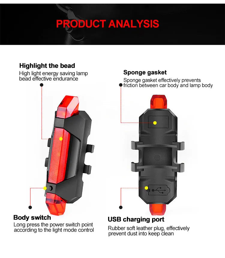 Cycling Bicycle Front Rear Light Set Bike Defense Flashlight Stick MTB Waterproof Taillight LED Lantern Bicycle Accessories