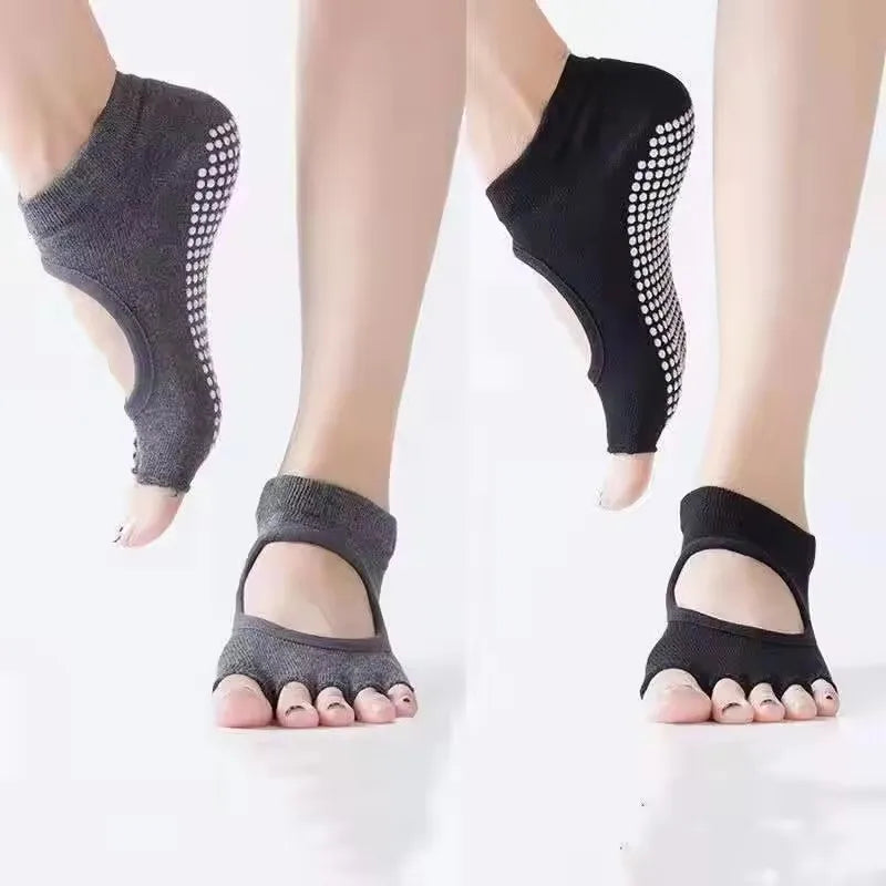 3 Pairs Women Backless Five Toe Yoga Socks Non-Slip Cotton Dance Ballet Pilates Socks Open Half Breathable Fitness Sports Socks