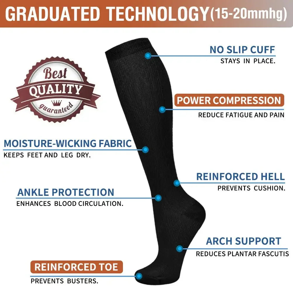 5 Pair Compression Socks Men Running Sport Socks Knee High 20-30mmHg Medical Edema Varicose Veins Women Compression Stocking