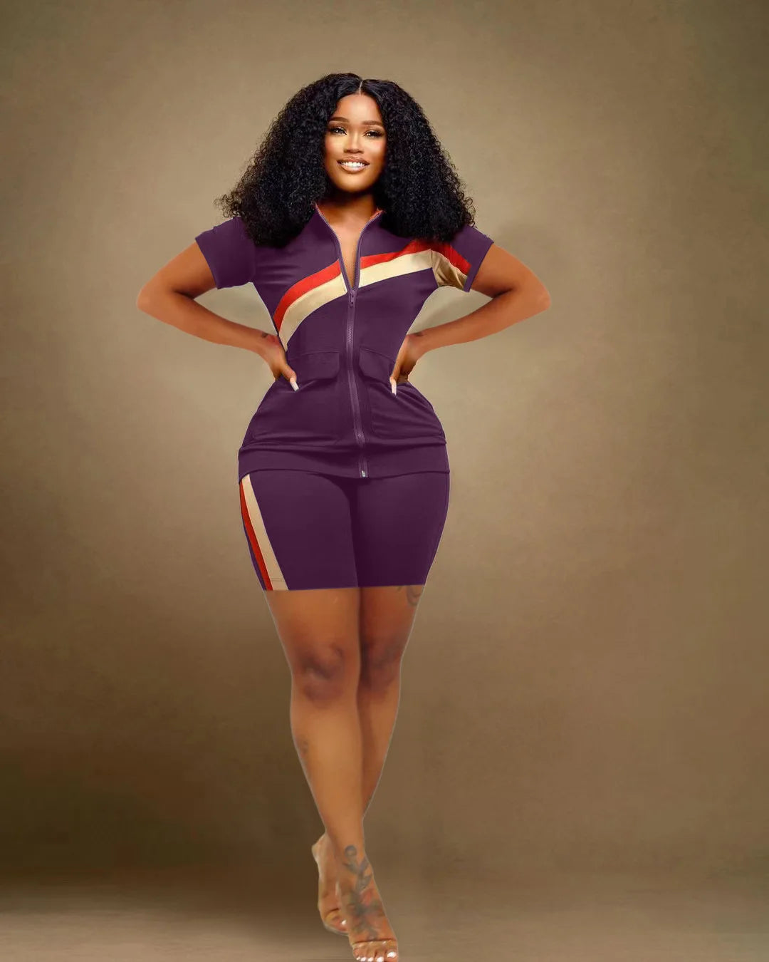 CM.YAYA Patchwork Fashion Women's Set Short Sleeve Track Top and Shorts Suit 2023 Sweatsuit Two 2 Piece Set Outfit Tracksuit