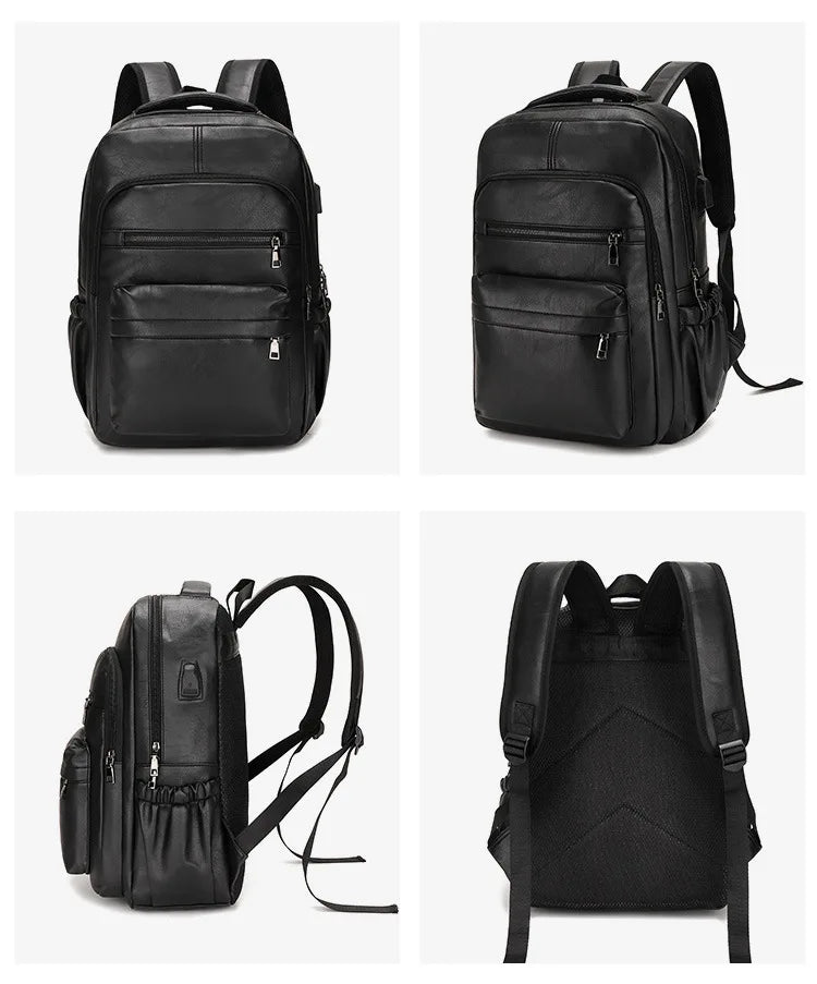High Quality USB Charging Backpack Men PU Leather Bagpack Large Laptop Backpacks Male Mochilas Schoolbag For Teenagers Boys