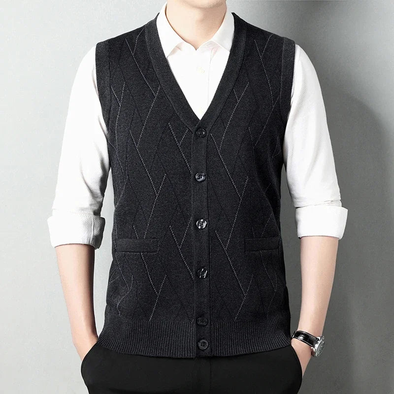 Men's Thickened Casual Sweater Tank Top Autumn and Winter Warm Men's Cardigan Tank Top
