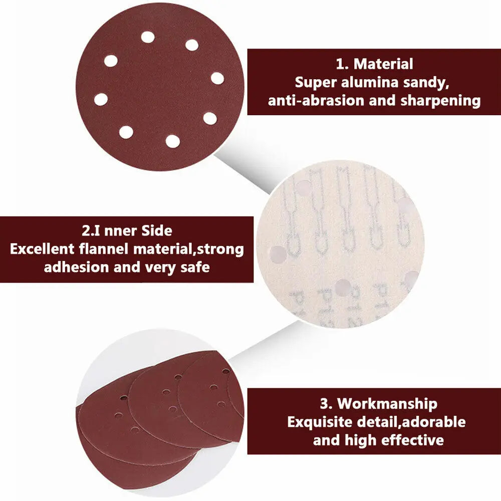 100PCS 125MM-5" SANDING DISCS 40 60 80 120 240 GRIT ORBITAL SANDER PADS