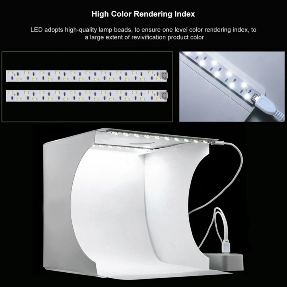 Mini 40Pcs LED Light Room foliding Photography Lighting Softbox Tent Photobooth Backdrop USB Cube Box Photo Studio Light Box