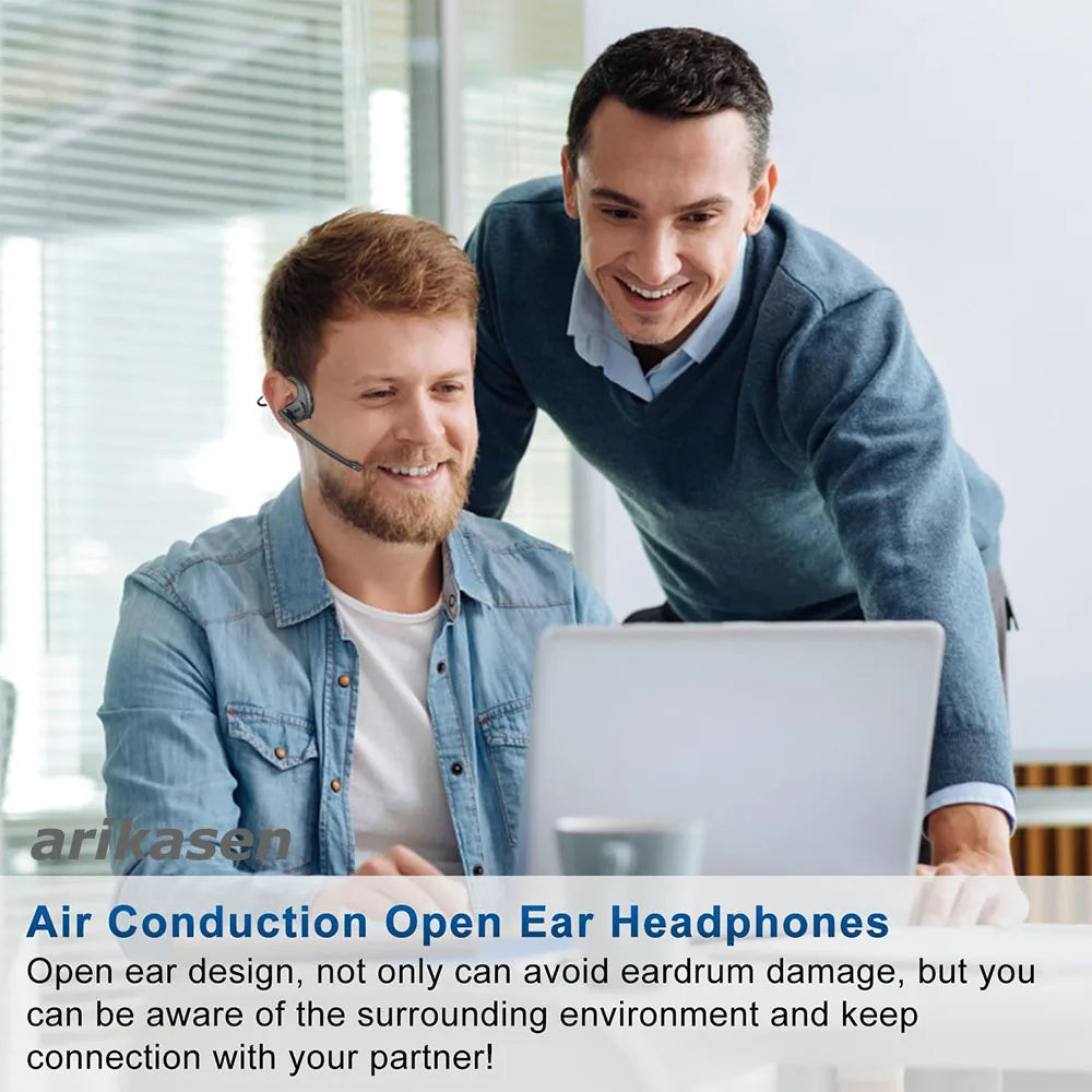 Wireless Bluetooth Headsets with Microphone Detachable Mute Button Open Ear Trucker Headphones for Cell Phones Business Office