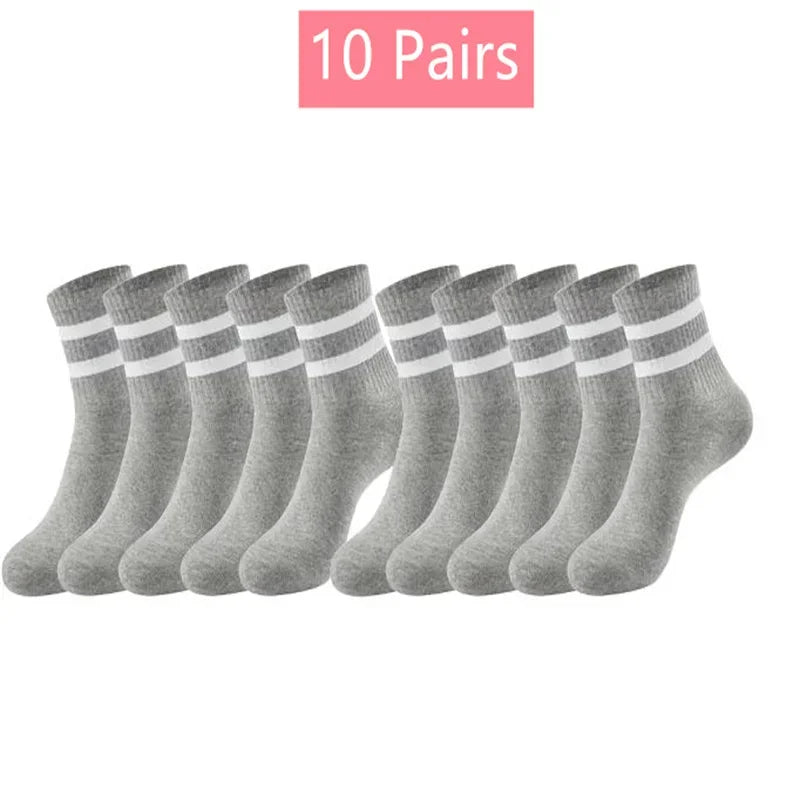 Mid Length Socks Women Classic Black White Solid Color Fashionable Casual Sports Absorbing Breathable Men Socks 1/7/10/20 Pairs