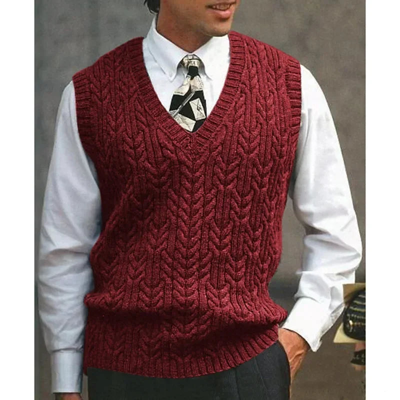 2025 Men's Autumn Winter Warm Casual Knitted Sweater Vest  Sleeveless V Neck Fleece Western Sweaters for Men Sueter Para Hombre
