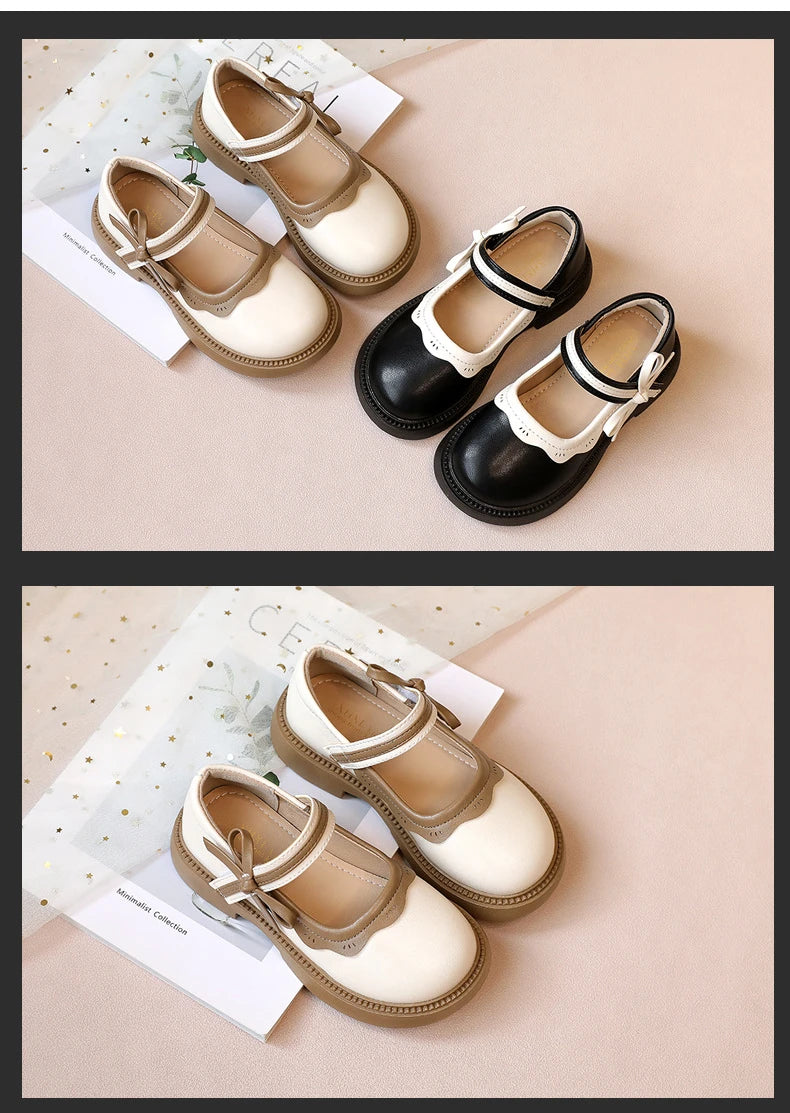 Fashion Girl School Shoes Patchwork Kid Princess Shoes for Children Shallow Toddler Ruffled Edge Leather Shoes Causal Mary Janes