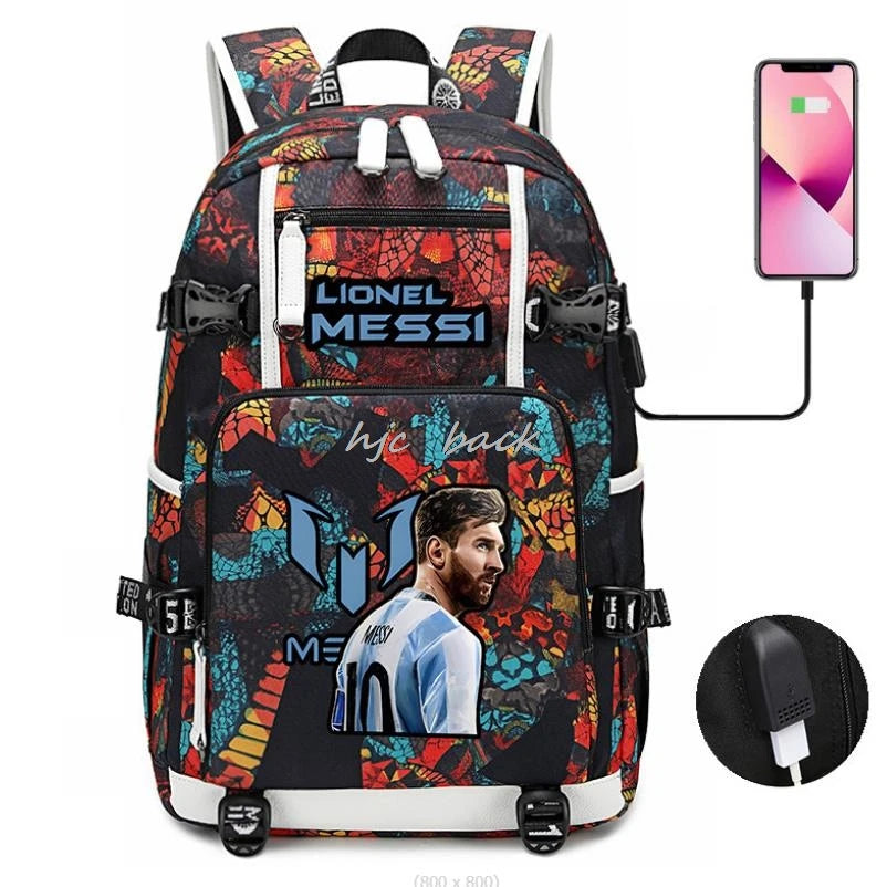 Football Stars Messi Backpacks Camouflage USB Teens School Bags Waterproof Boys Girls Casual Travel Laptop knapsacks Best Gift