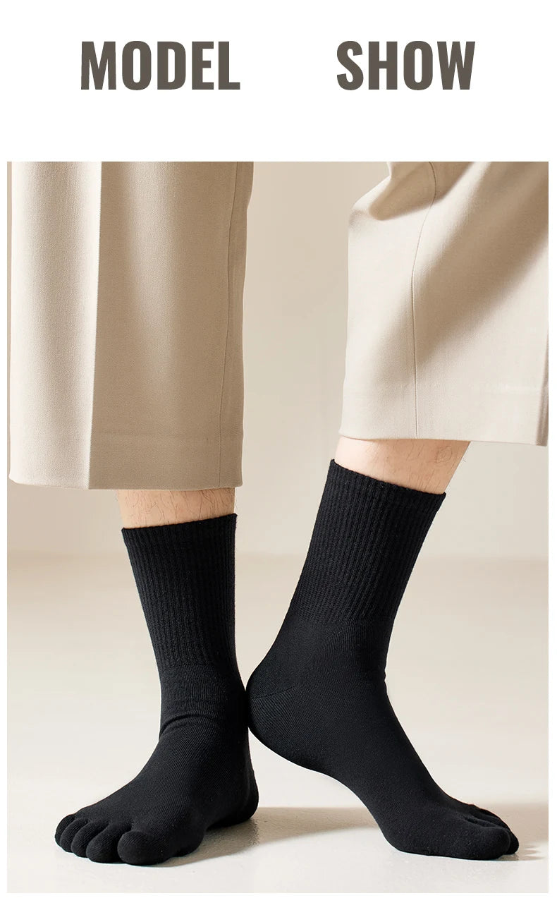 MiiOW 5Pairs Men Five Finger Long Socks Set Lycra Band Deodorant Antibacterial Sports Split Toe Stocking Causal Pure Cotton Sock