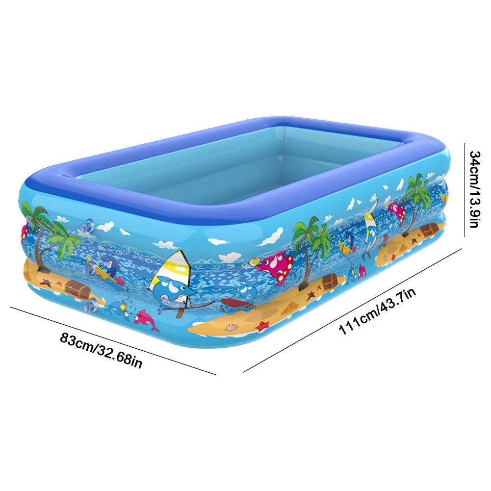111-120cm Inflatable Swimming Pool PVC Framed Swimming Pool Cartoon Pattern Thickening Swimming Pool for Summer Outdoor Indoor