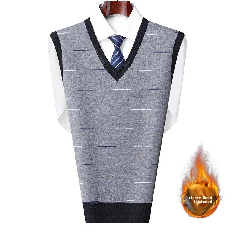Men's Sweatvest Knit Vest 2023 Autumn Winter New Style Casual Fashionable V-Neck Middle-Aged And Elderly Pullover