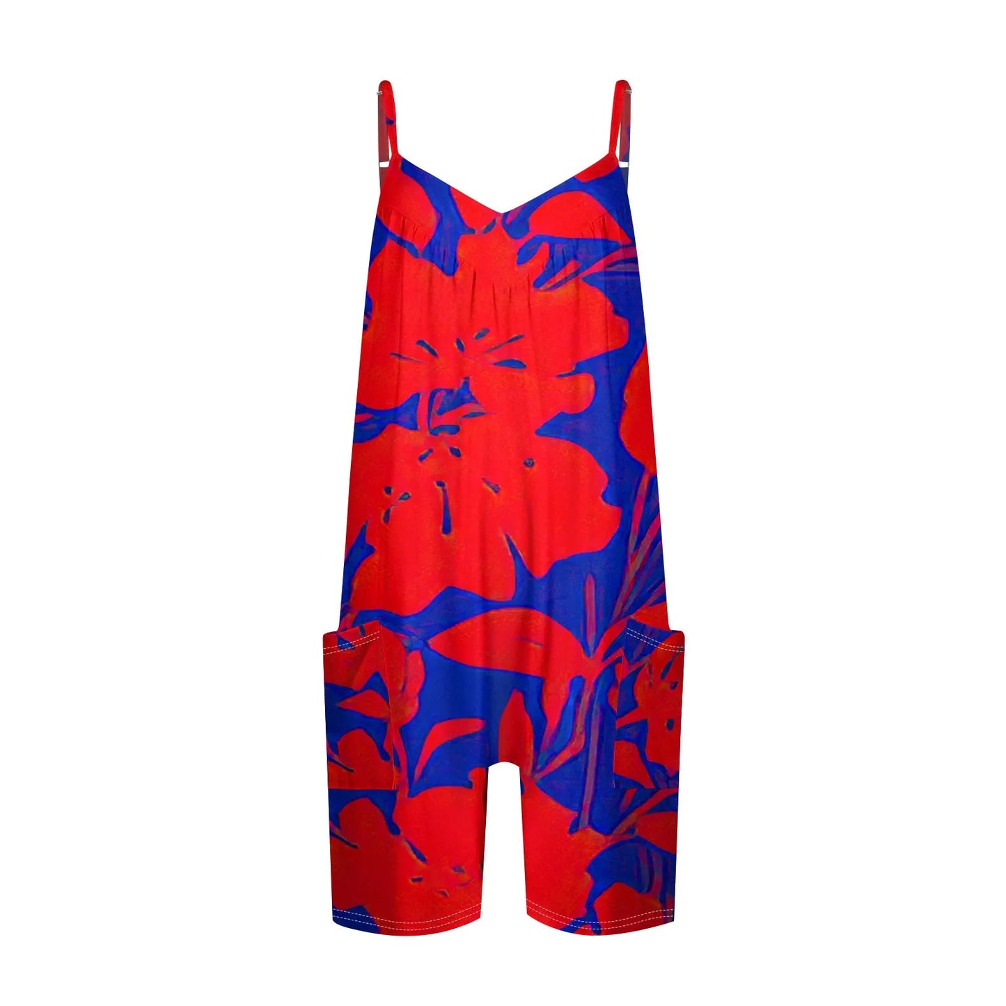 Summer Beautiful Colourful Floral Printing Daily Streetwear Playsuit Fashionable Casual Sleeveless Jumpsuit Shorts With Pockets