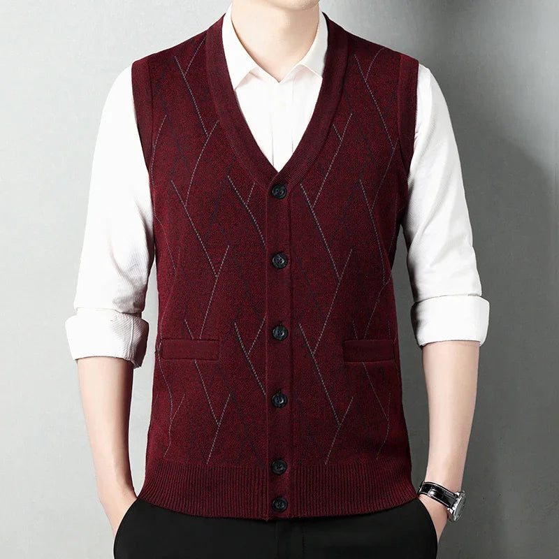 Men's Thickened Casual Sweater Tank Top Autumn and Winter Warm Men's Cardigan Tank Top