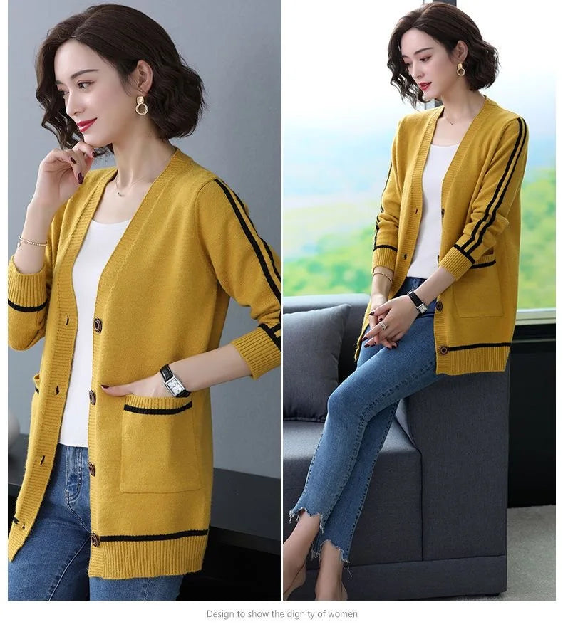 Outwear Cardigan Women's Mid Length Spring Autumn New Large Size Loose Knitted Sweater Coat Thicken Knitwears Jacket S-2XL