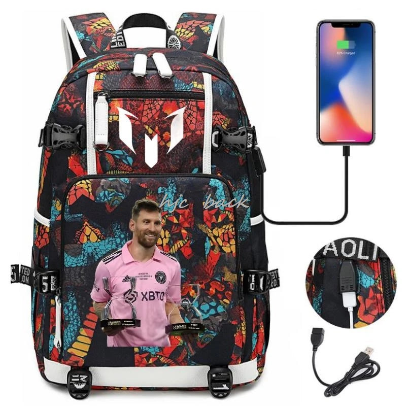 Football Stars Messi Backpacks Camouflage USB Teens School Bags Waterproof Boys Girls Casual Travel Laptop knapsacks Best Gift