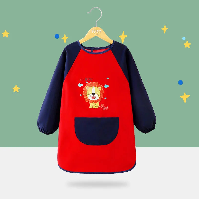 Cute Cartoon Infant Eating Bib Burp Cloths Painting Drawing Apron Long Sleeved Waterproof Children's Overalls Raincoat Supplies
