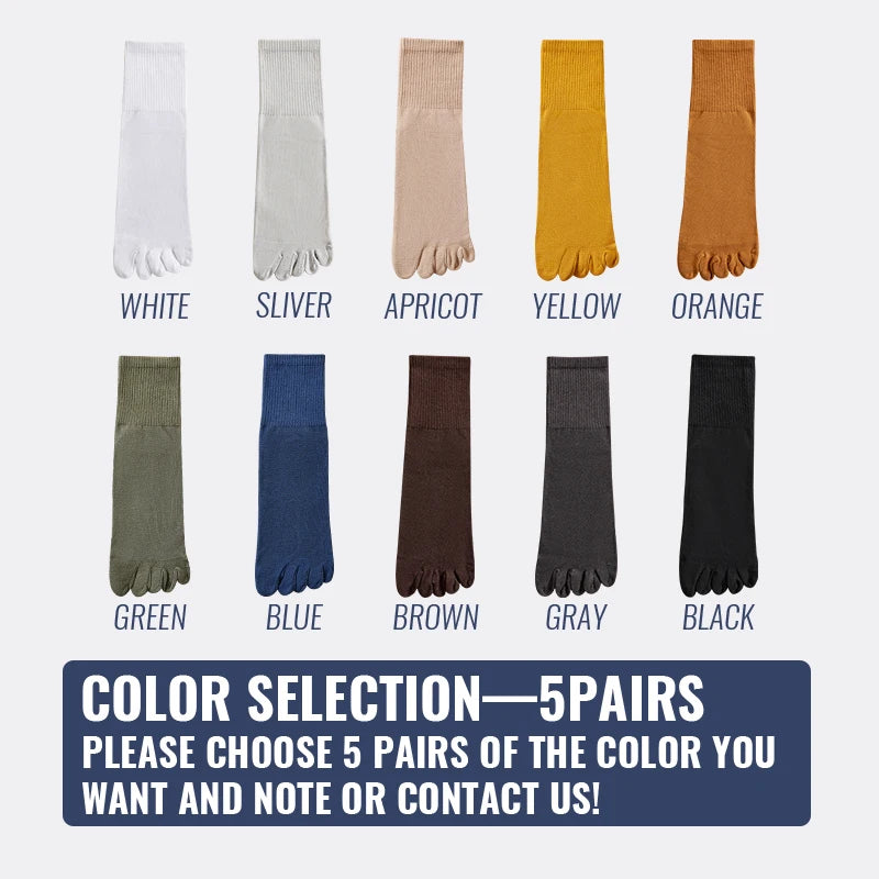 MiiOW 5Pairs Men Five Finger Long Socks Set Lycra Band Deodorant Antibacterial Sports Split Toe Stocking Causal Pure Cotton Sock
