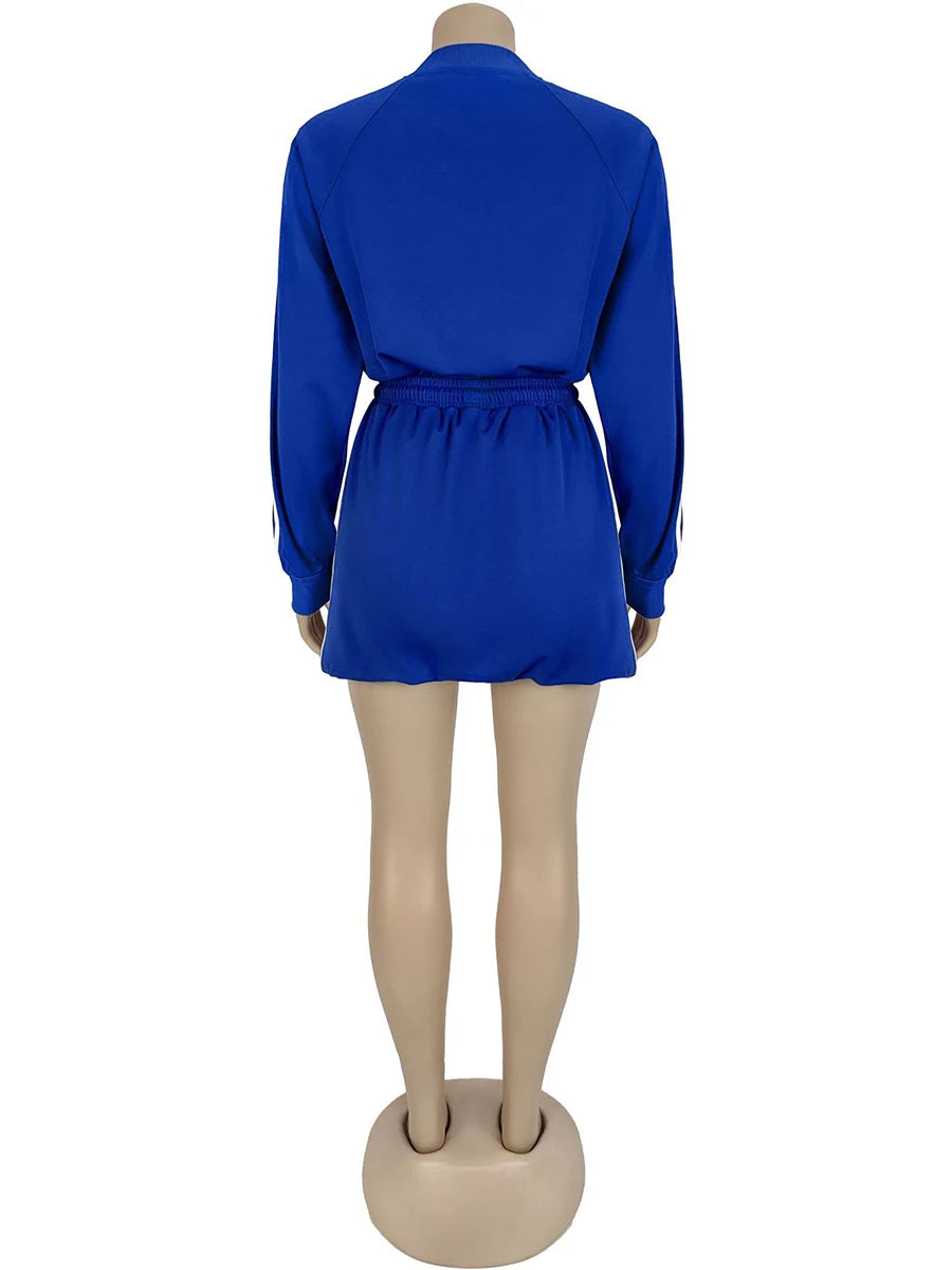 ZIML Minimalist Two Piece Sets For Women Stand Collar Long Sleeve Spliced Zipper Tops High Waist Shorts Chic Set Female Fashion