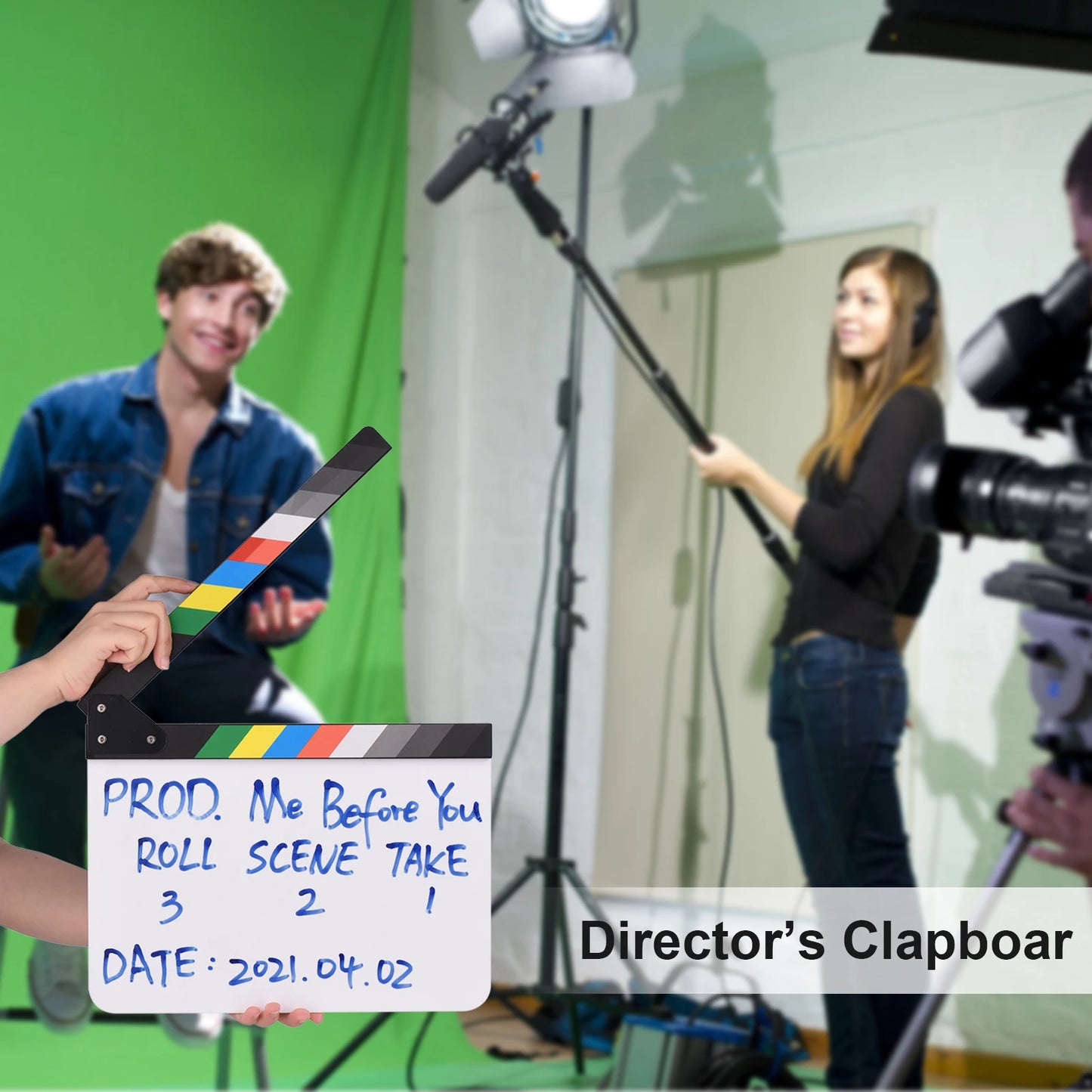 30 * 24cm/ 12 * 9in Acrylic Film Clapboard Movie Directors Clapper Board Slate Cut Action Scene Blank Clap Board Dry Erase Board