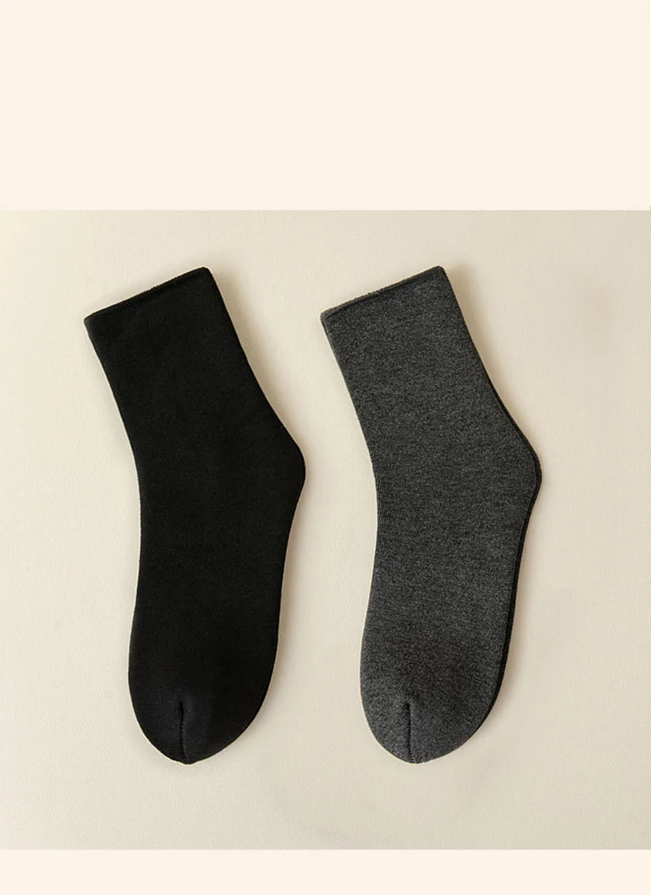 2 Pairs Men Winter Socks Warm Thicken Thermal Snow Boots Solid Color Floor Socks Soft Outdoor Anti-Cold Cashmere Socks