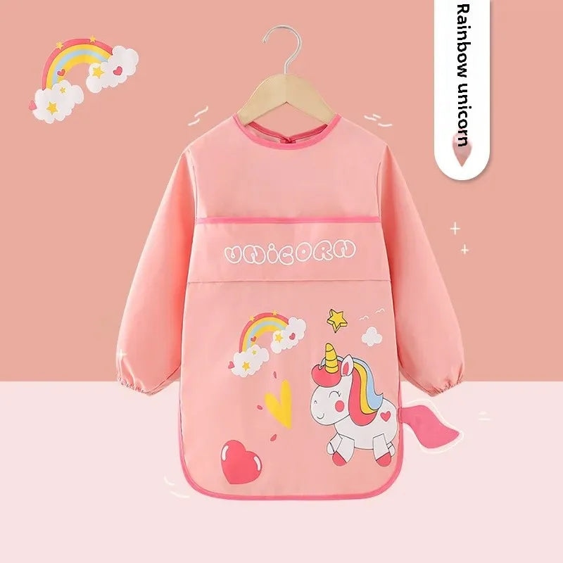 Waterproof Baby Bibs for Eating And Drawing Anti-Dirty Children Cover up Summer Nursery Baby Food Tray Toddler Feeding Apron