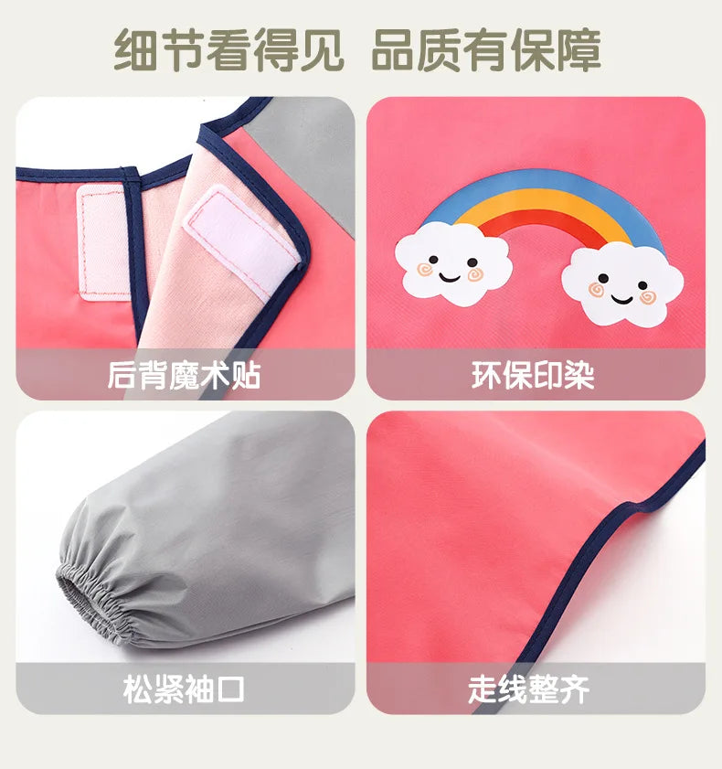 Cute Cartoon Infant Eating Bib Burp Cloths Painting Drawing Apron Long Sleeved Waterproof Children's Overalls Raincoat Supplies