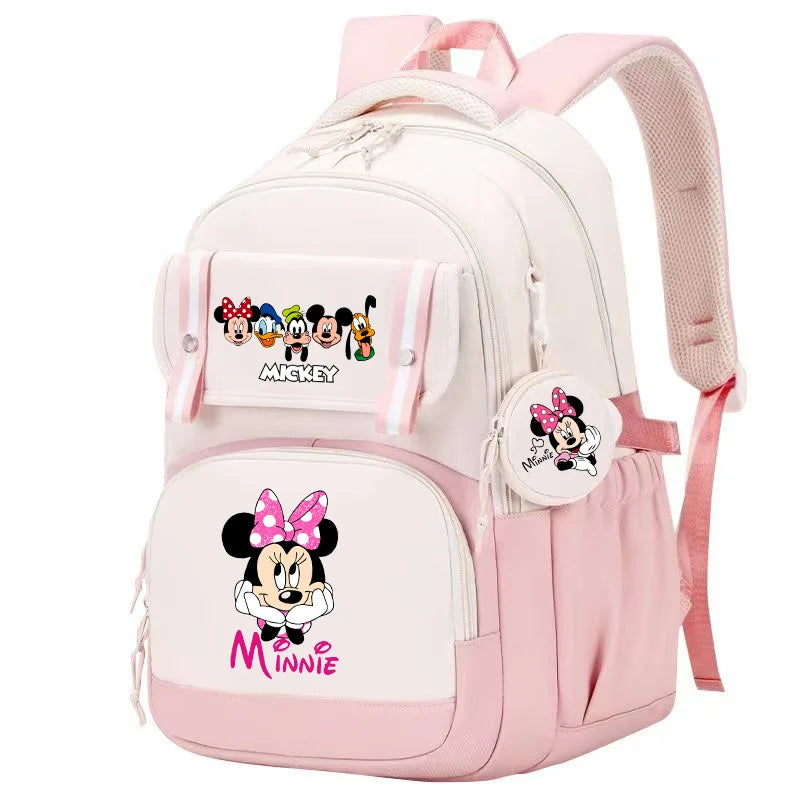 Minnie Mouse Backpack Student Boy Girl Schoolbag Kid Teenager Cartoon Bookbag Daypack Travel Commute Knapsack With Coin Purse