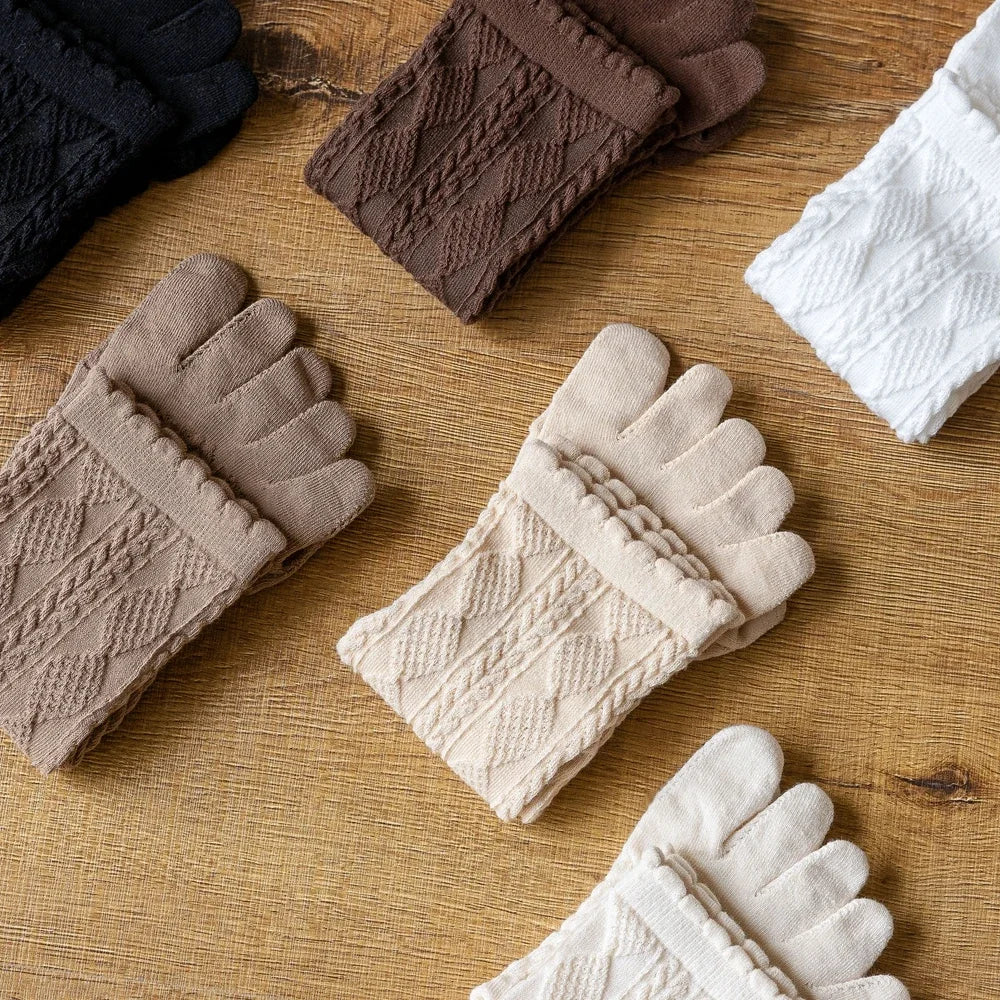 3 Pairs Summer Mesh Toe Socks Women Embroidered Floral Five Finger Socks High Quality Cotton Athletic Socks