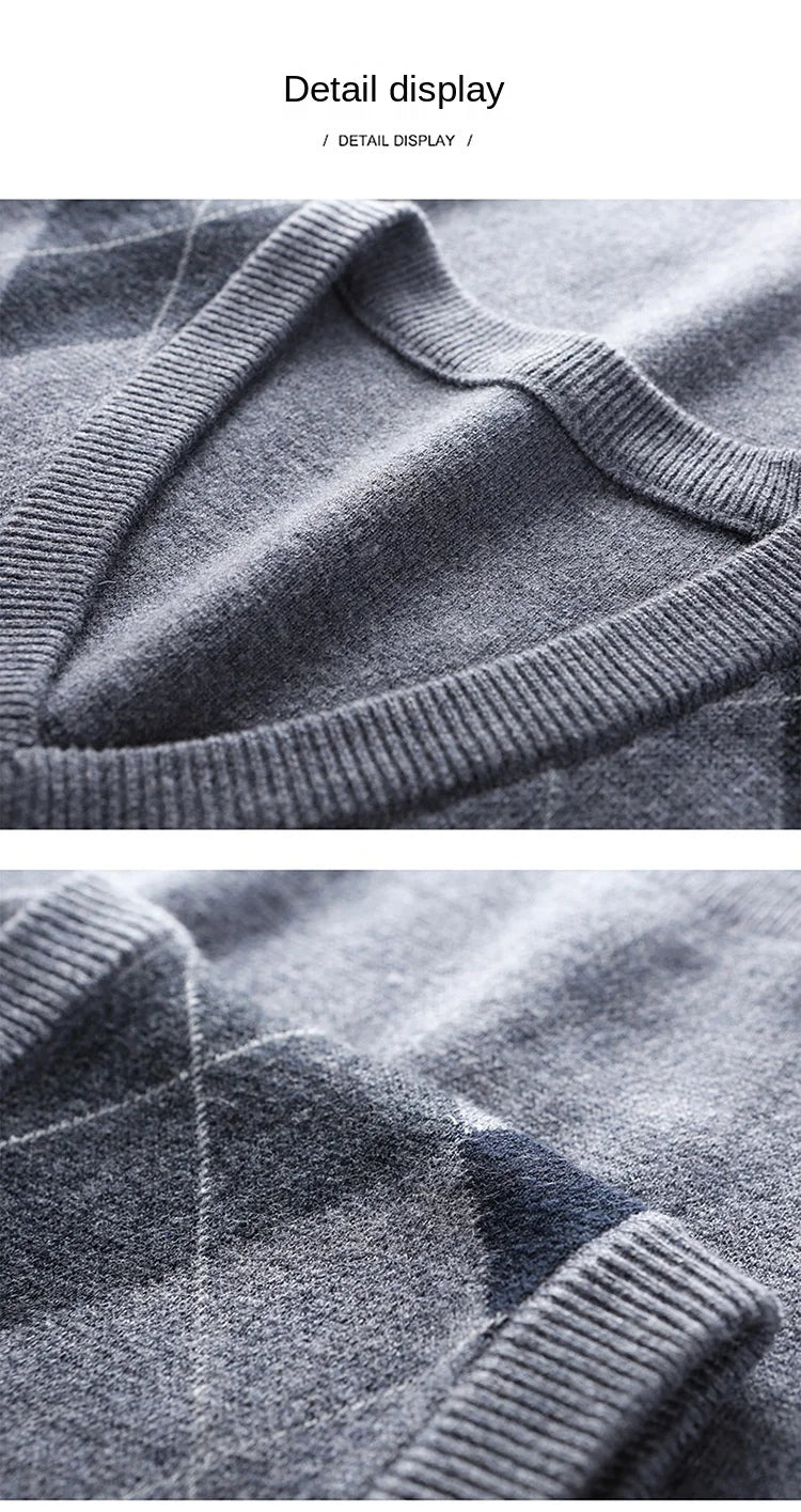New Autum Fashion Designer Brand Argyle Pullover Diamond Sweater V Neck Knit Vest Men 6% Wool Sleeveless Casual Men Clothing