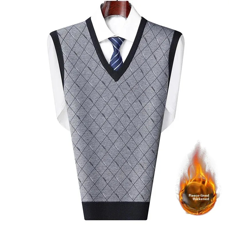 Men's Sweatvest Knit Vest 2023 Autumn Winter New Style Casual Fashionable V-Neck Middle-Aged And Elderly Pullover
