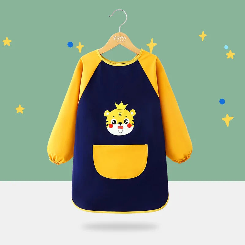 Cute Cartoon Infant Eating Bib Burp Cloths Painting Drawing Apron Long Sleeved Waterproof Children's Overalls Raincoat Supplies