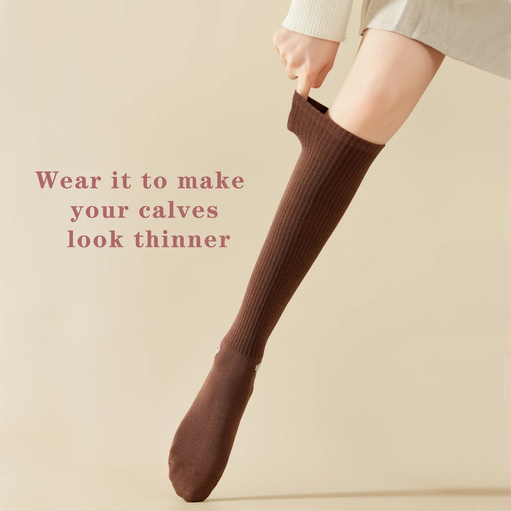 1 Pairs Spring-Autumn Trend Compression Calf Socks Women Heart Print Cotton High Socks Odor-Resistant for Slimming Legs All-Day