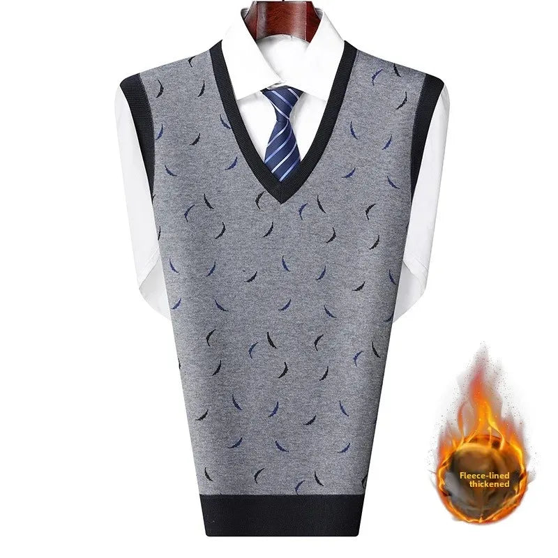 Men's Sweatvest Knit Vest 2023 Autumn Winter New Style Casual Fashionable V-Neck Middle-Aged And Elderly Pullover