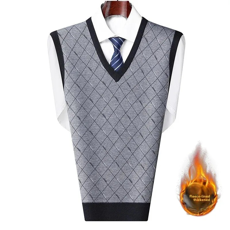 Men's Sweatvest Knit Vest 2023 Autumn Winter New Style Casual Fashionable V-Neck Middle-Aged And Elderly Pullover