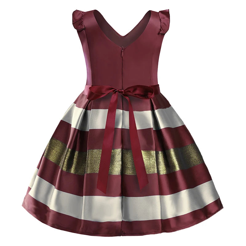 Baby Girls Flower Striped Dress For Girls Floral Wedding Party Dresses Kids Princess Christmas Dress Children Girls Clothing